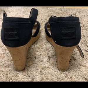 Toms black canvas wedges